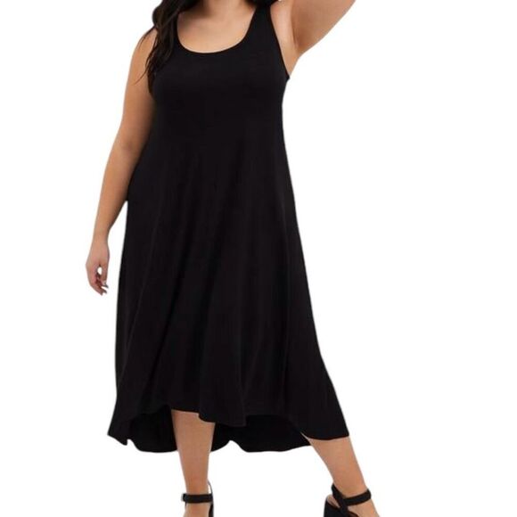 Torrid Women's 1X Supersoft Knits High Low Midi Dress‎ Solid Black Casual Basic - Picture 3 of 9